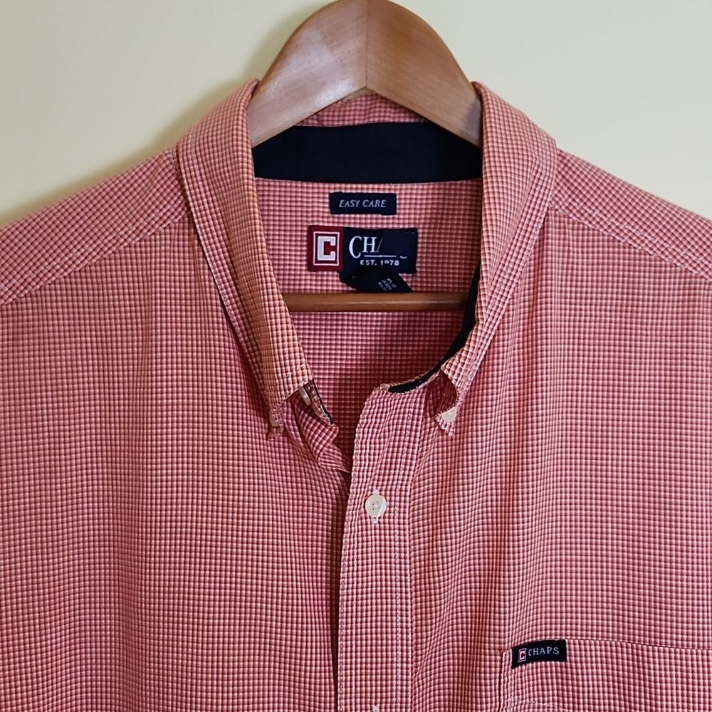 Chaps Easy Care Men's Orange and White Check Casual Button Down Shirt, Size XXL
